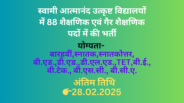 जिला बलौदाबाजार-भाटापारा के स्वामी आत्मानंद अंग्रेजी माध्यम विद्यालय  में विभिन्न पदों पर संविदा भर्ती