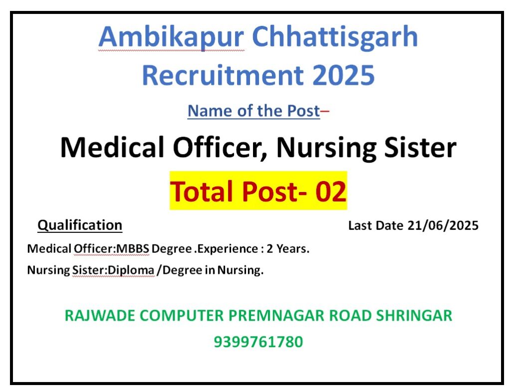Ambikapur Chhattisgarh Recruitment 2025